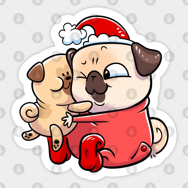 Elf Pug - Snuggle pug Sticker by Inkpug